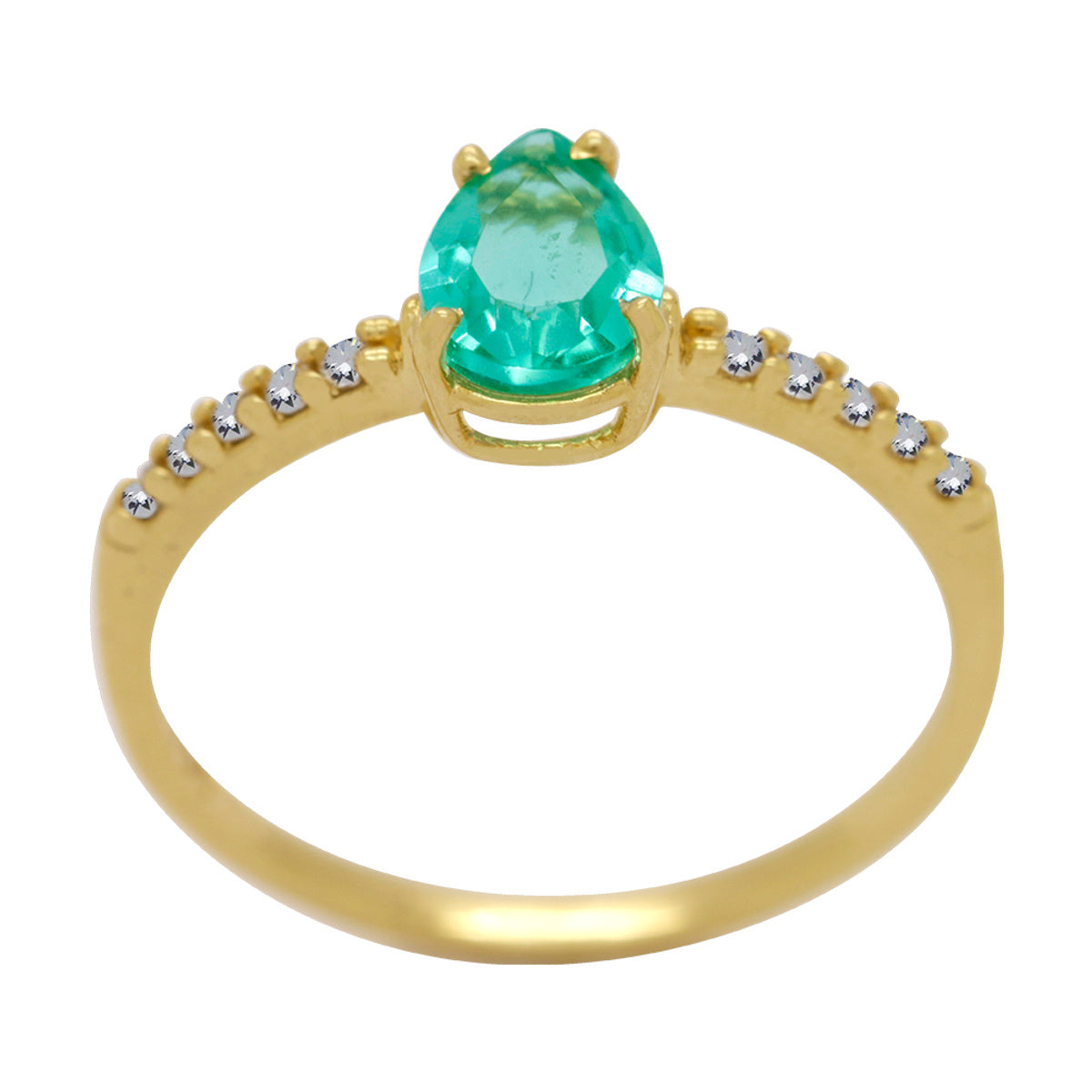 Anel Aro Simples Solitário Zircônia 4x7 mm Laterais Cravejadas em Ouro 18K