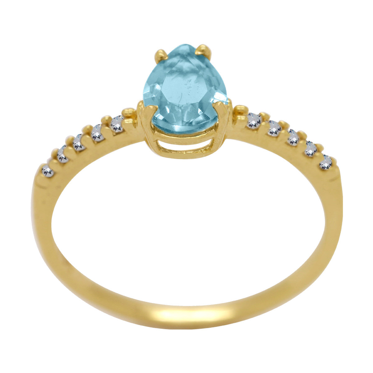 Anel Aro Simples Solitário Zircônia 4x7 mm Laterais Cravejadas em Ouro 18K