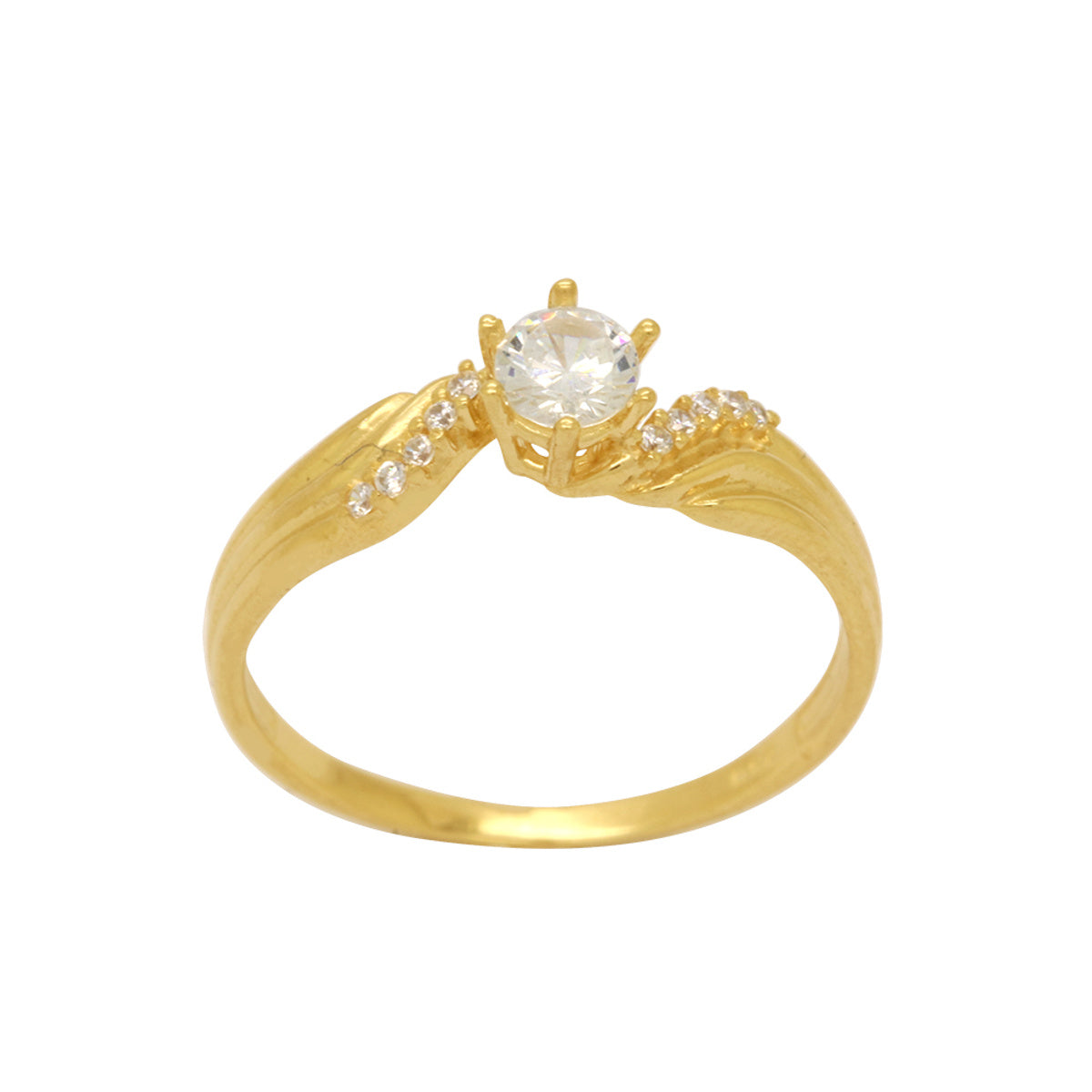 Anel Aro Trabalhado Solitário Zircônia 4 mm Laterais Cravejadas em Ouro 18K