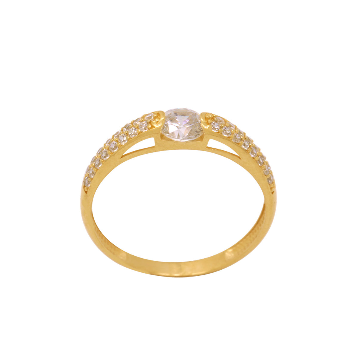 Anel Aro Trabalhado Solitário Zircônia Branca 5 mm em Ouro 18K