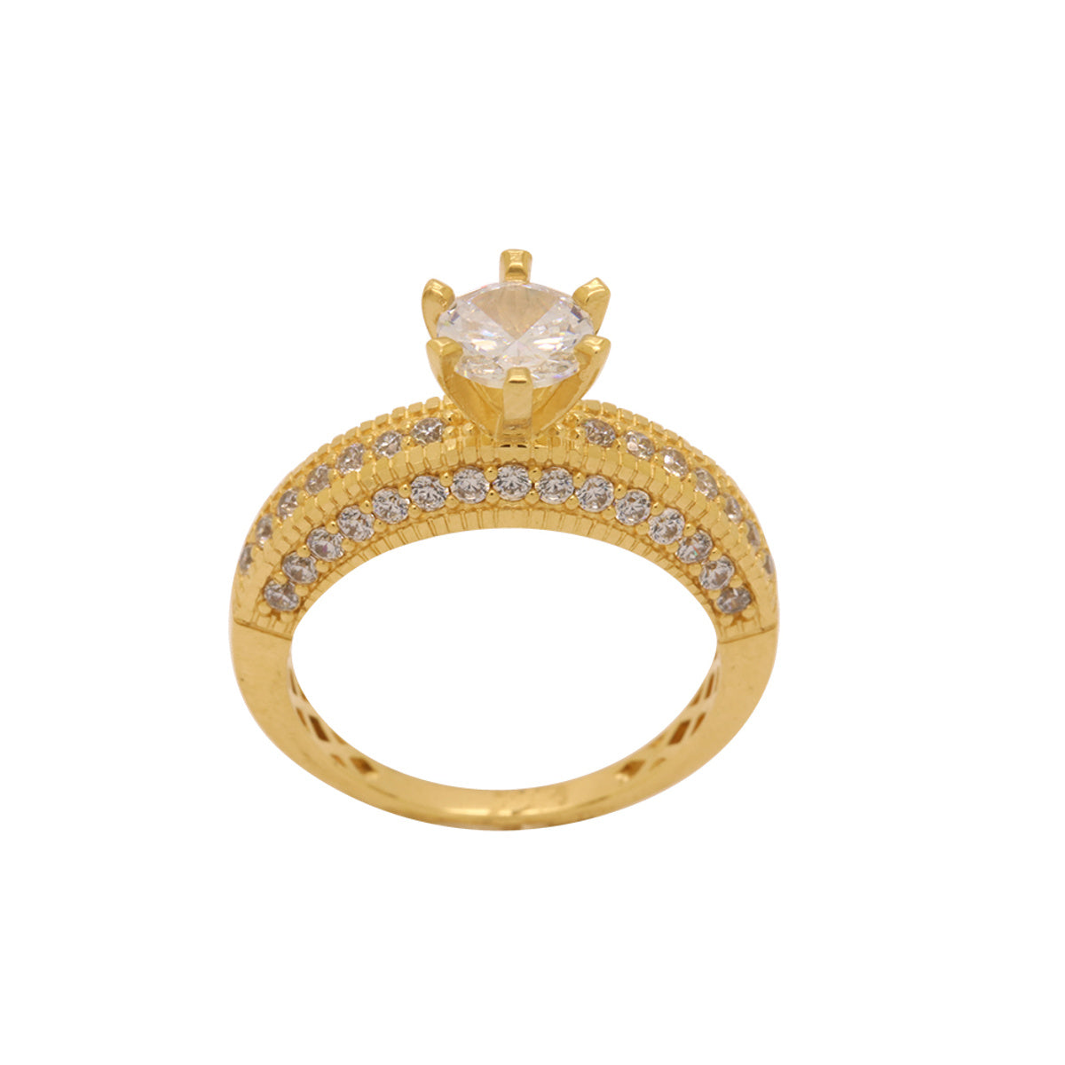 Anel Aro Trabalhado Solitário Zircônia Branca 6 mm em Ouro 18K