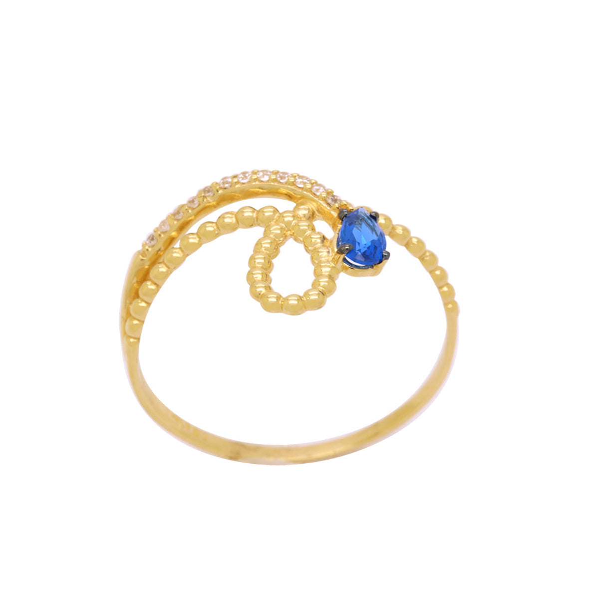 Anel Aro Trabalhado Zircônia Azul 3x5 mm Rodinado em Ouro 18K