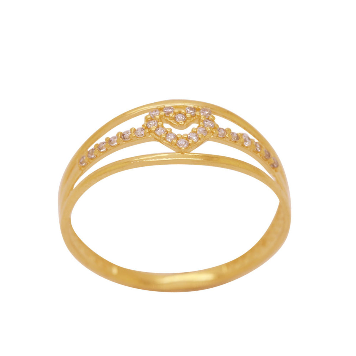 Anel Aro Triplo Coração Zircônias Brancas em Ouro 18K