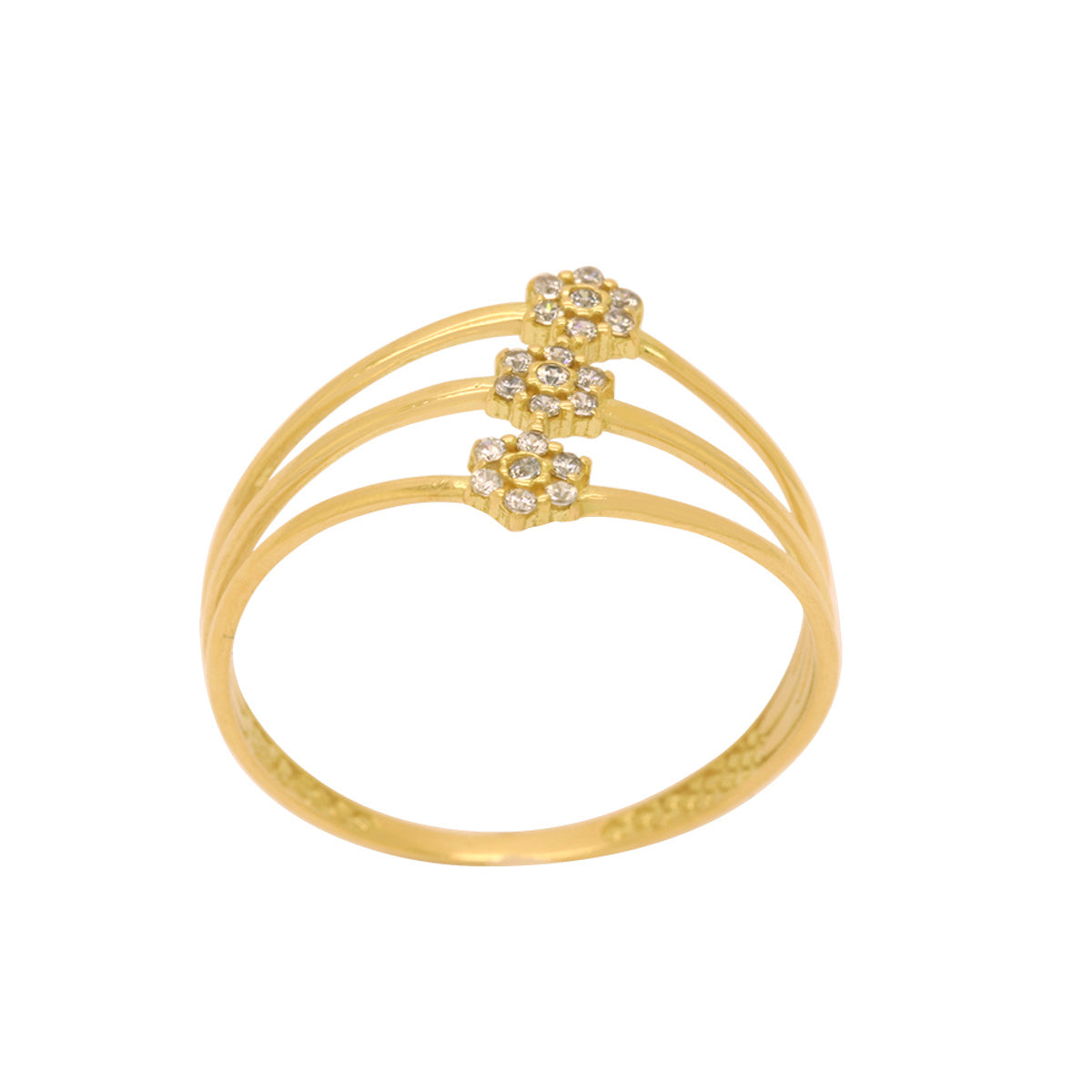 Anel Aro Triplo Flores Zircônias em Ouro 18K
