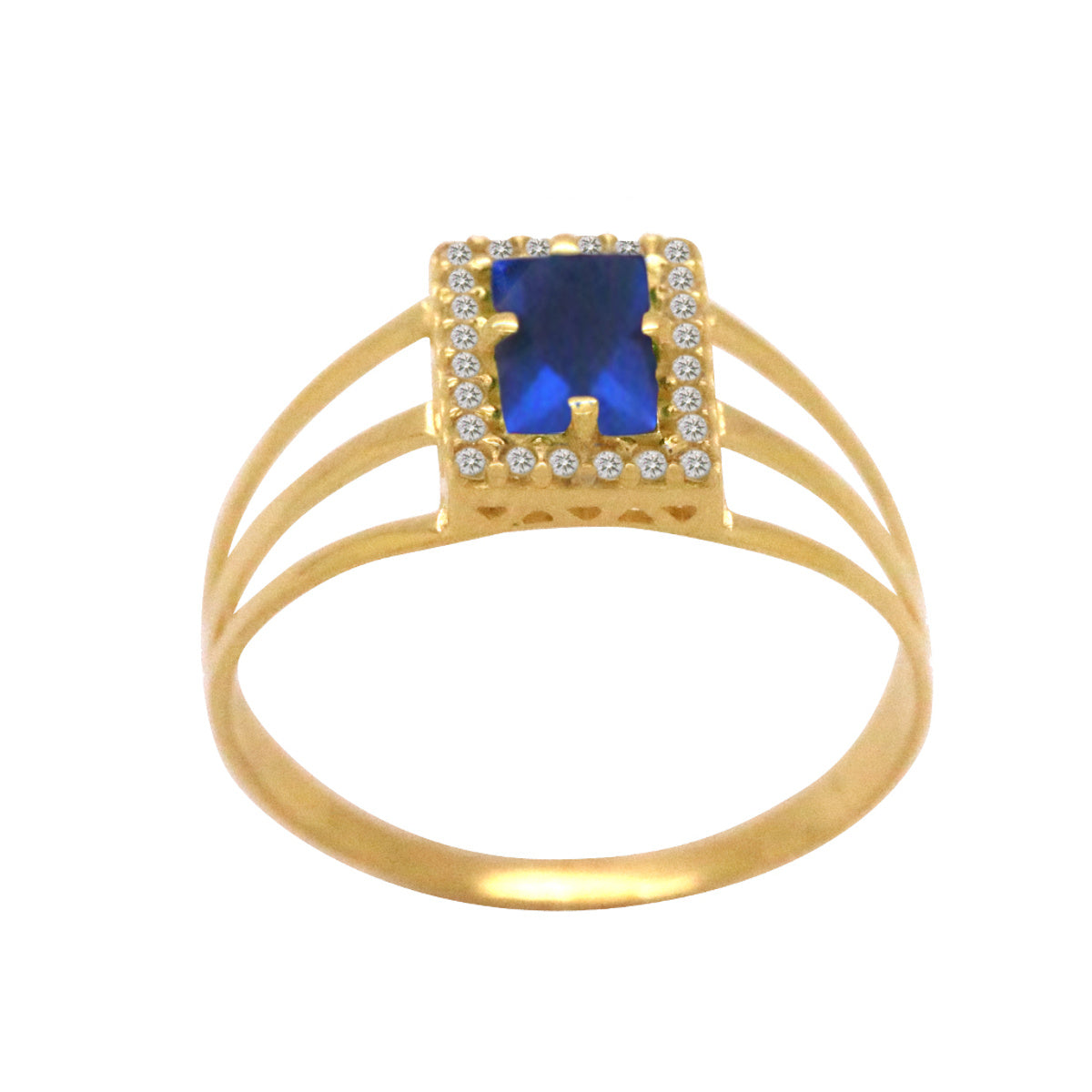 Anel Aro Triplo Formatura Retangular Zircônias 4x6 mm em Ouro 18K