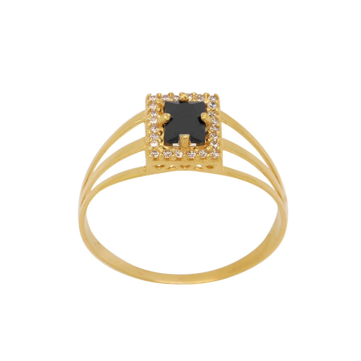Anel Aro Triplo Formatura Retangular Zircônias 4x6 mm em Ouro 18K