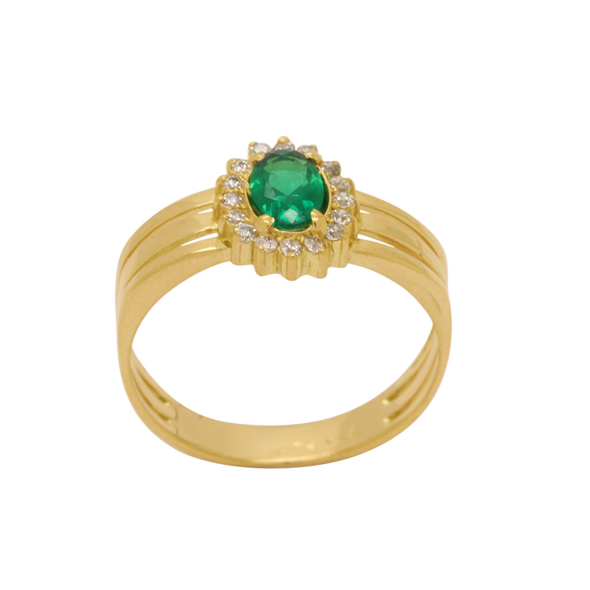 Anel Aro Triplo Formatura Zircônia 4x6 mm Borda Cravejada em Ouro 18K