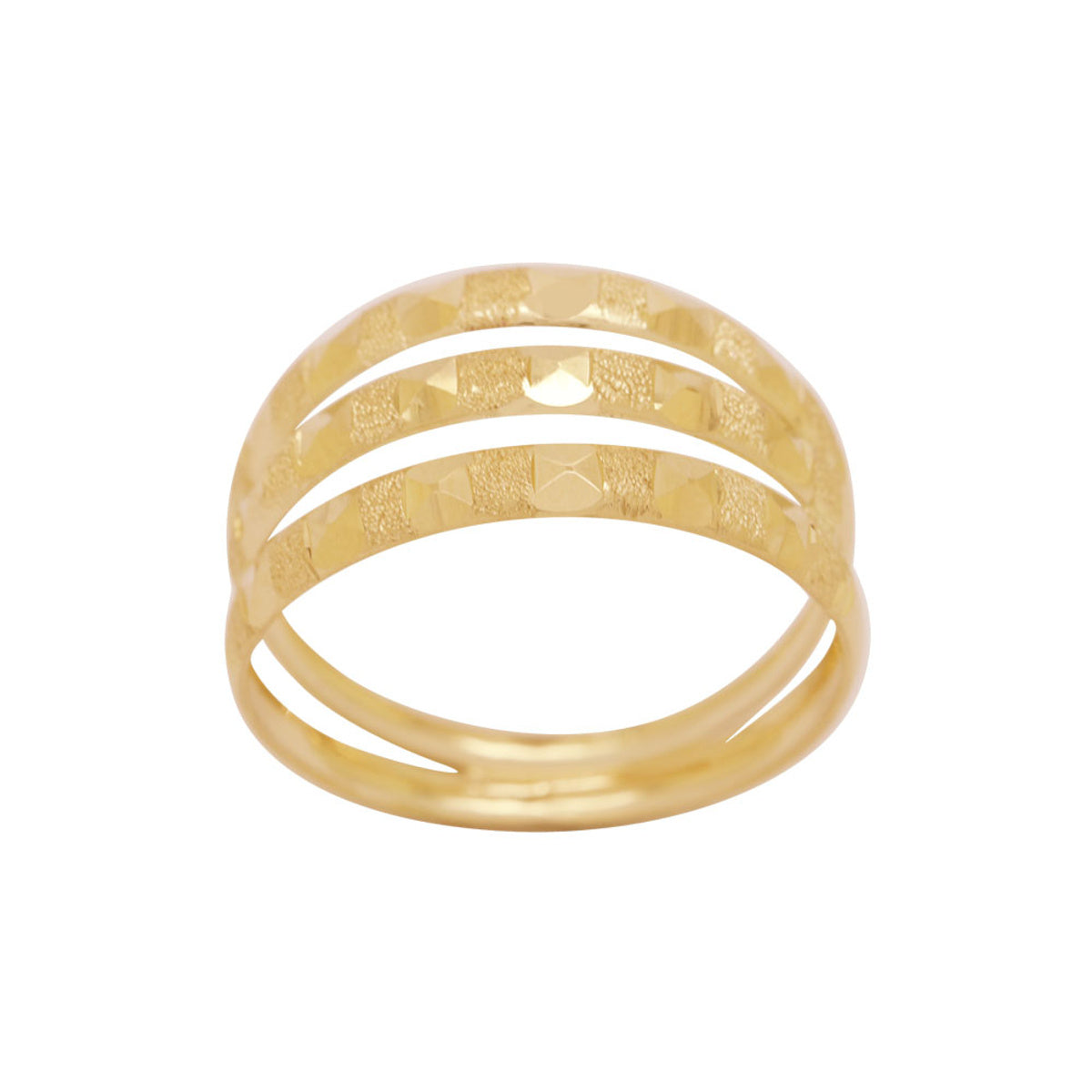 Anel Aro Triplo Quadrados em Ouro 18K