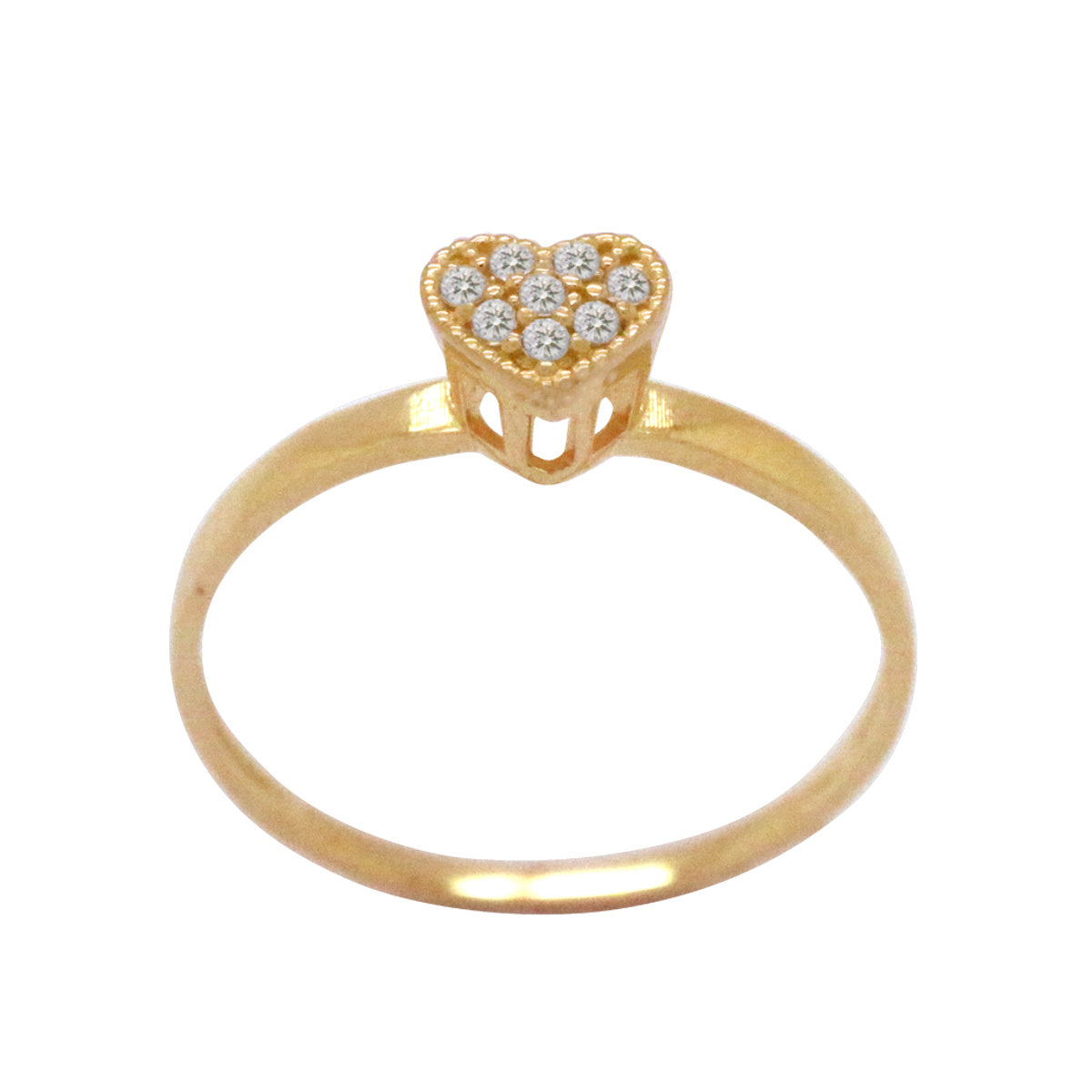 Anel Chuveiro Coração Pequeno Cravejado Zircônias em Ouro 18K