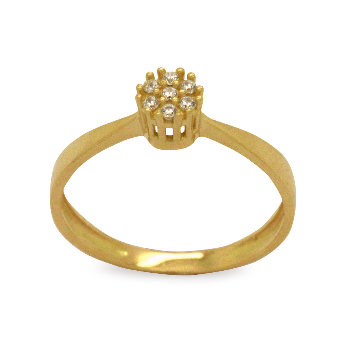 Anel Chuveiro Redondo Pequeno Caixa Alta Cravejado Zircônias Feminino em Ouro 18K