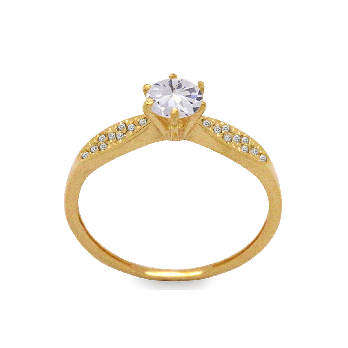 Anel Solitário Zircônia 5 mm Laterais Cravejadas em Ouro 18K