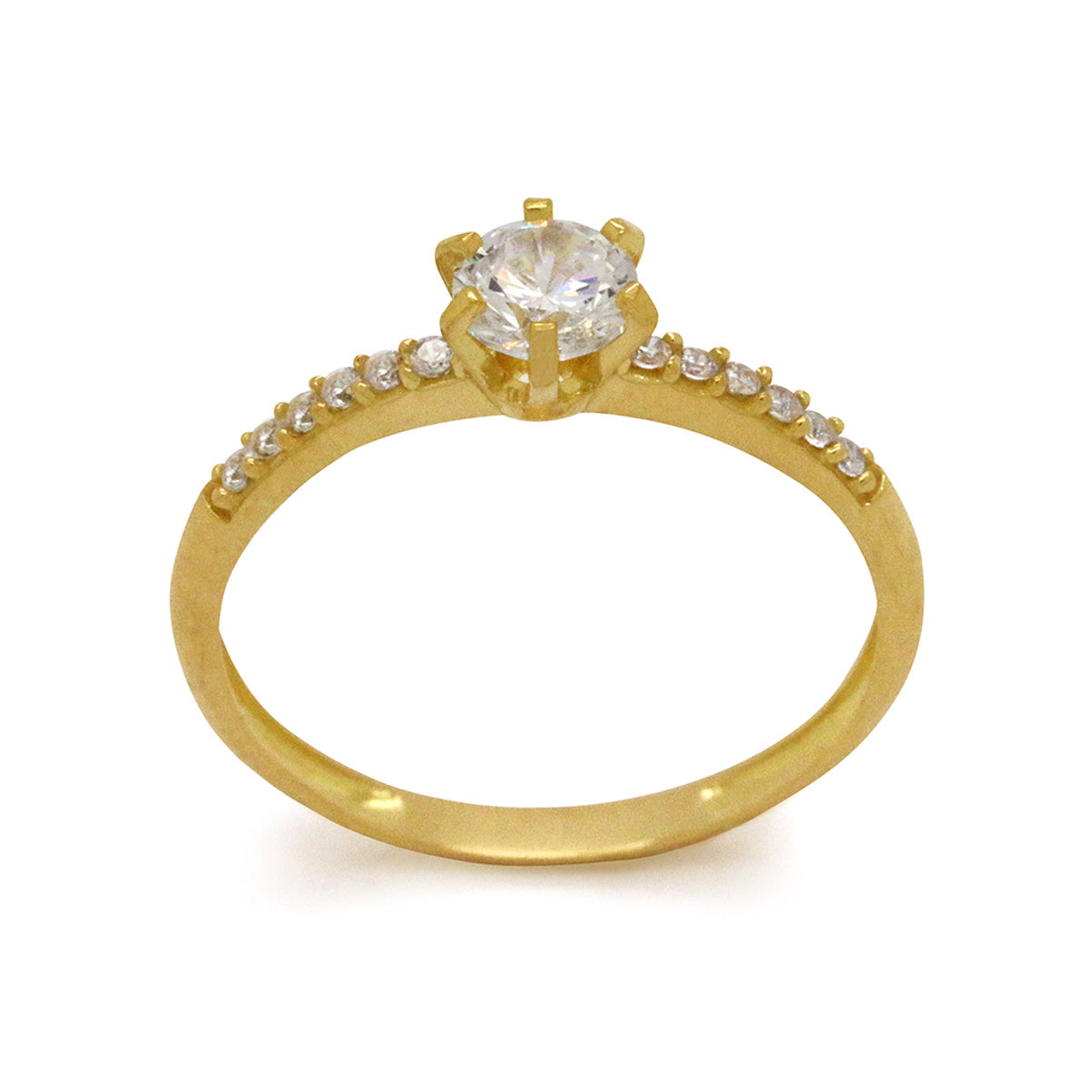 Anel Solitário Zircônia 5 mm Laterais Cravejadas em Ouro 18K