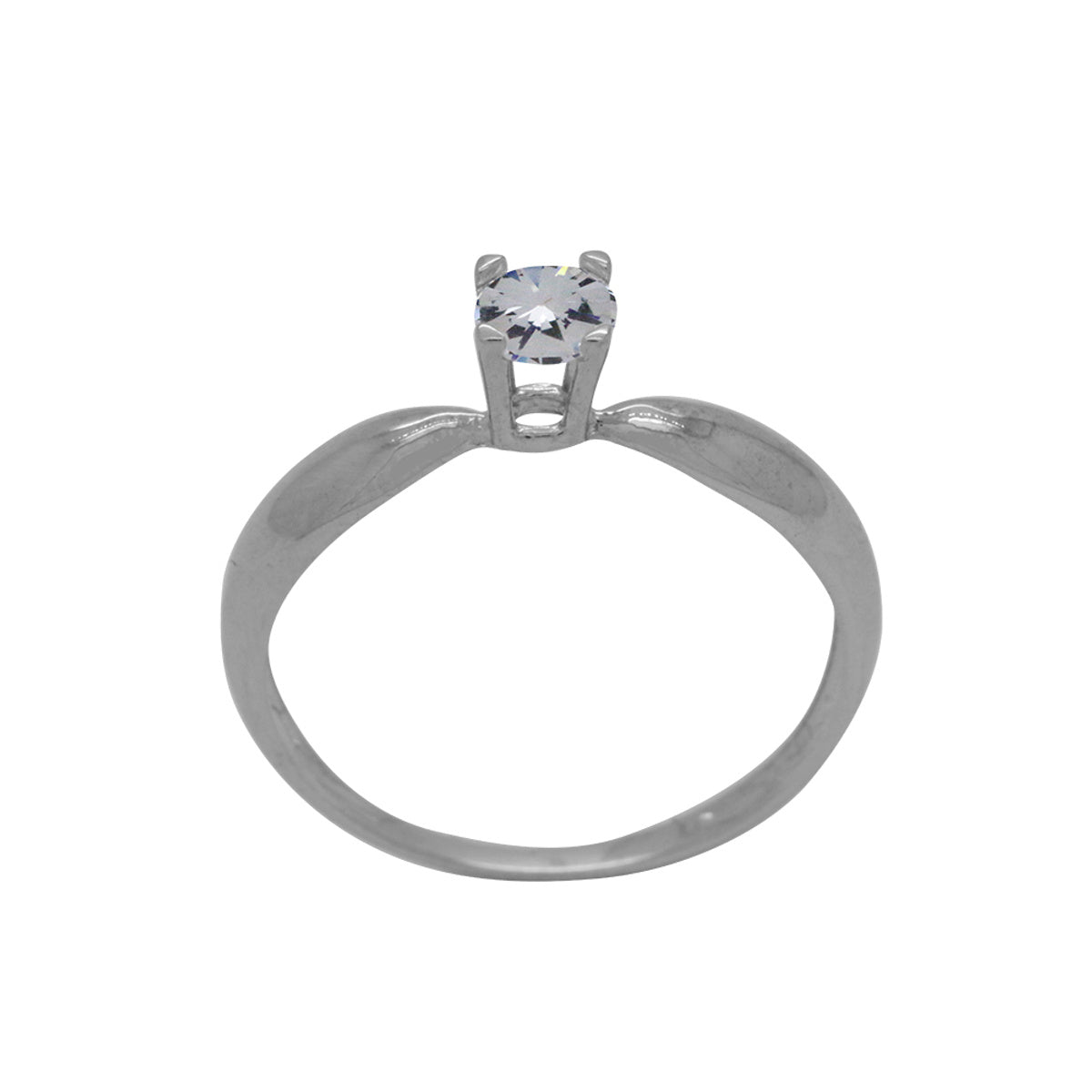Anel Aro Abaulado Solitário Zircônia Redonda 4,5 mm em Ouro Branco 18K