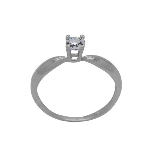 Anel Aro Abaulado Solitário Zircônia Redonda 4,5 mm em Ouro Branco 18K