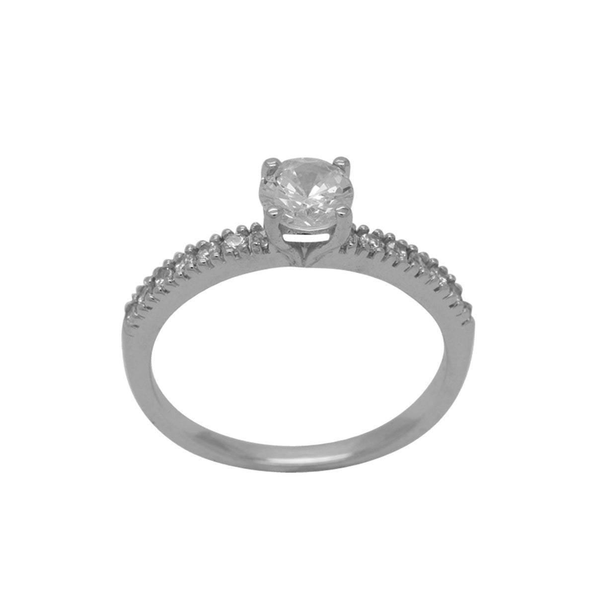 Anel Aro Chato Solitário Zircônia Branca 5,5 mm em Ouro Branco 18K