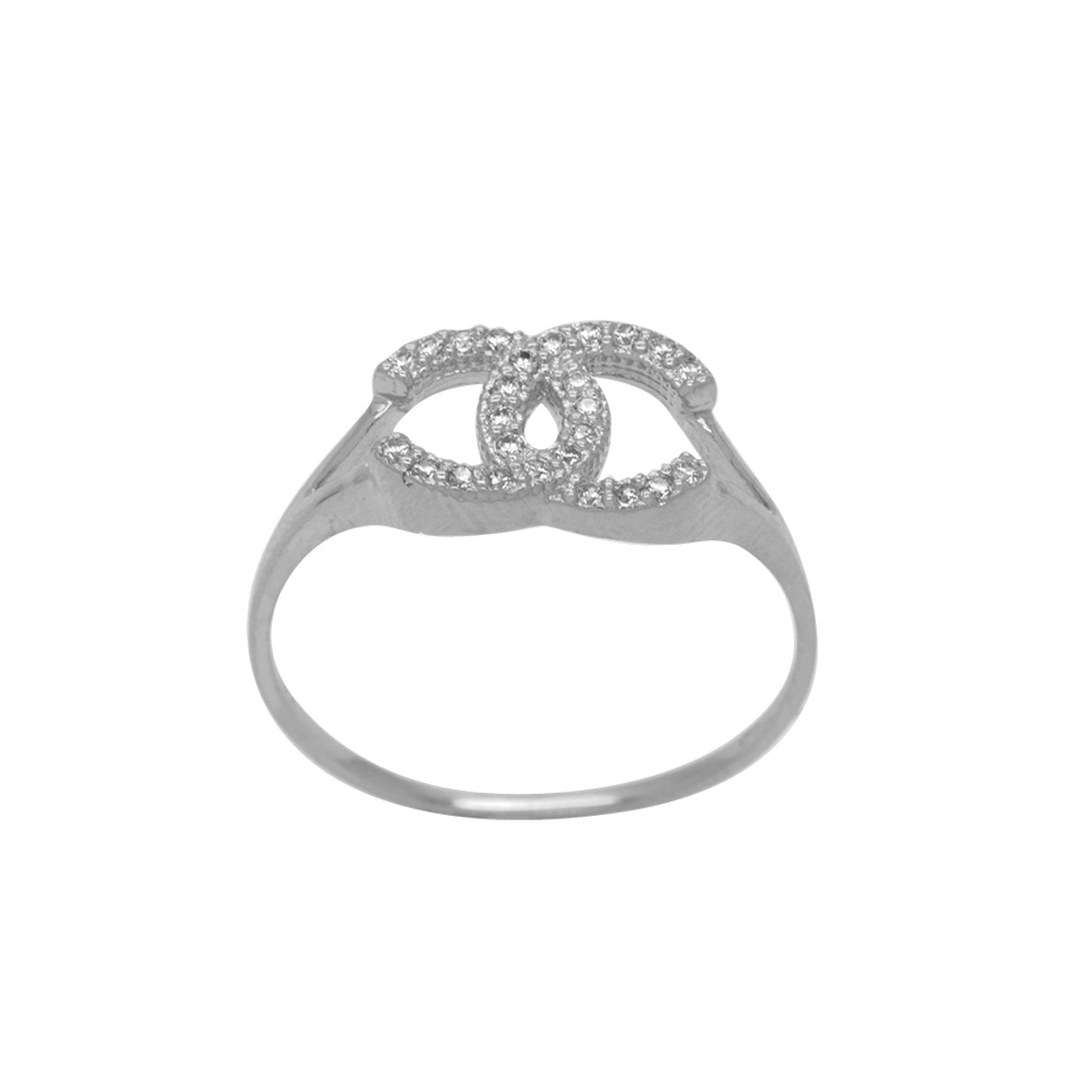 Anel Aro Chato Zircônias Brancas em Ouro Branco 18K
