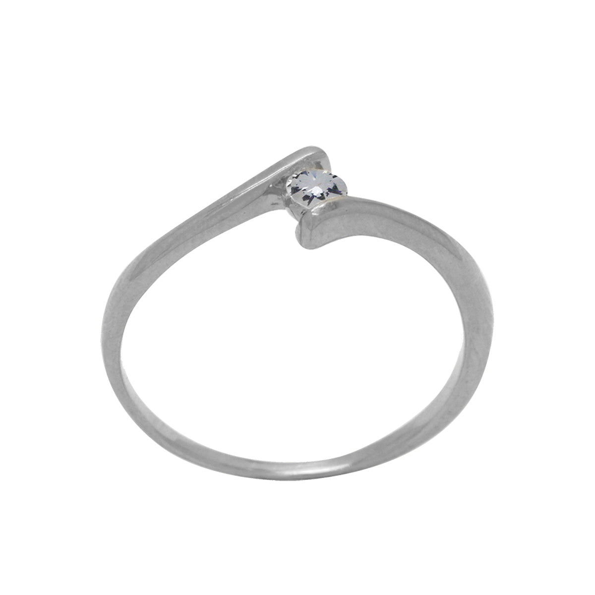 Anel Aro Desencontrado Solitário Zircônia Redonda 3 mm em Ouro Branco 18K