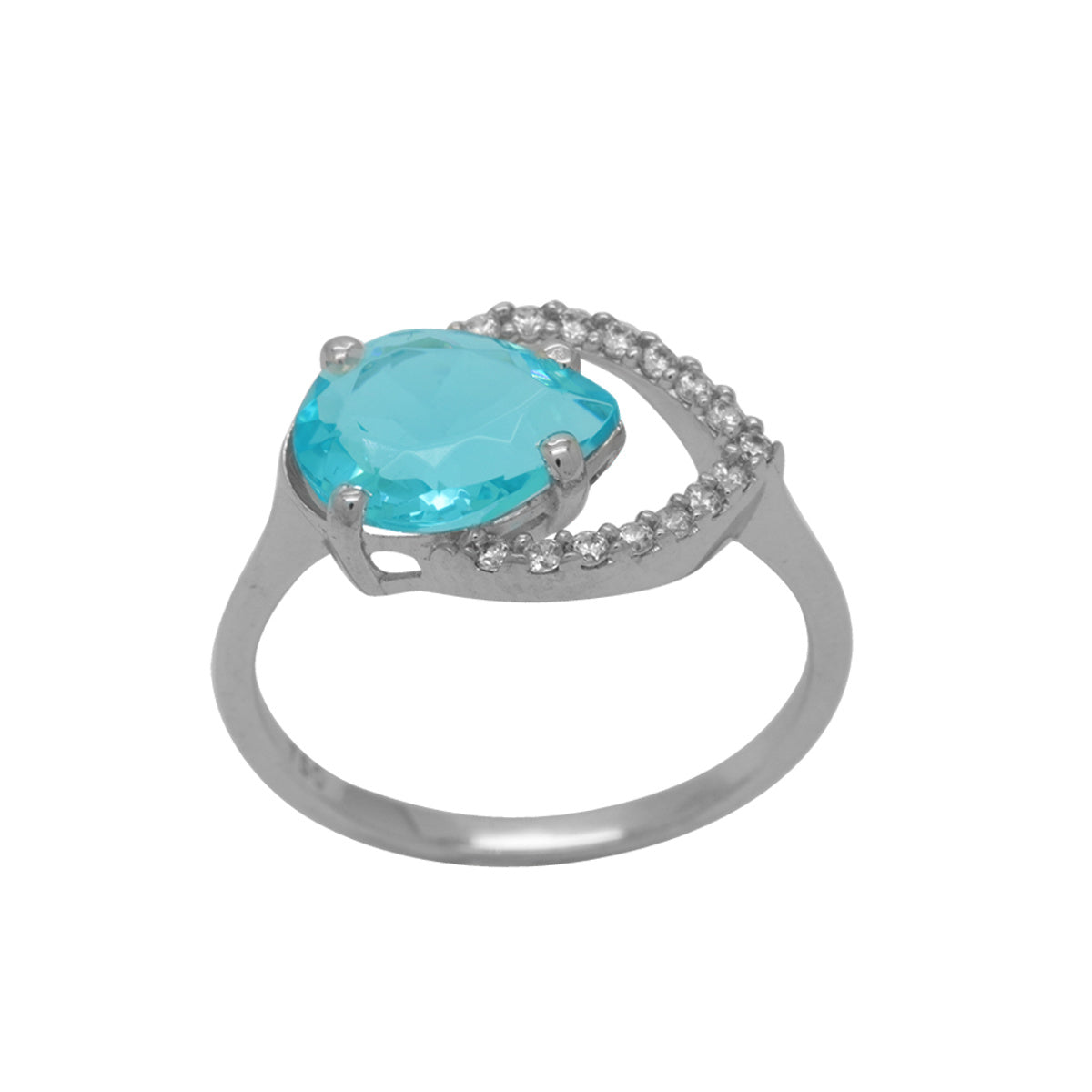 Anel Aro Fino Gotas Cristal Azul em Ouro Branco 18K