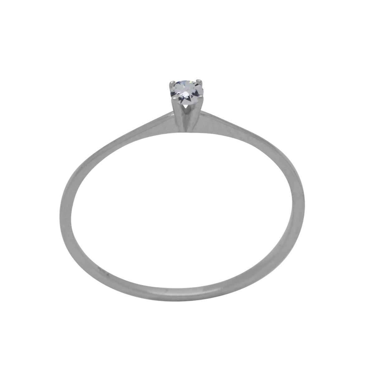 Anel Aro Simples Solitário Zircônia Redonda 2,5 mm em Ouro Branco 18K