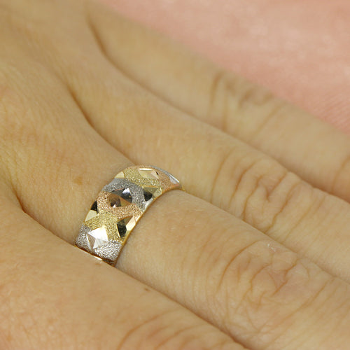 Anel Aro Abaulado em Ouro 18K Tricolor