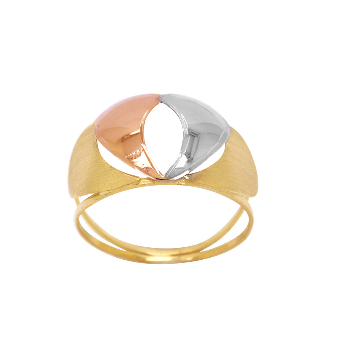 Anel Aro Abaulado Coração em Ouro 18K Tricolor