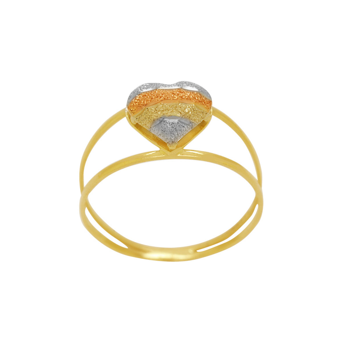 Anel Aro Duplo Coração em Ouro 18K Tricolor