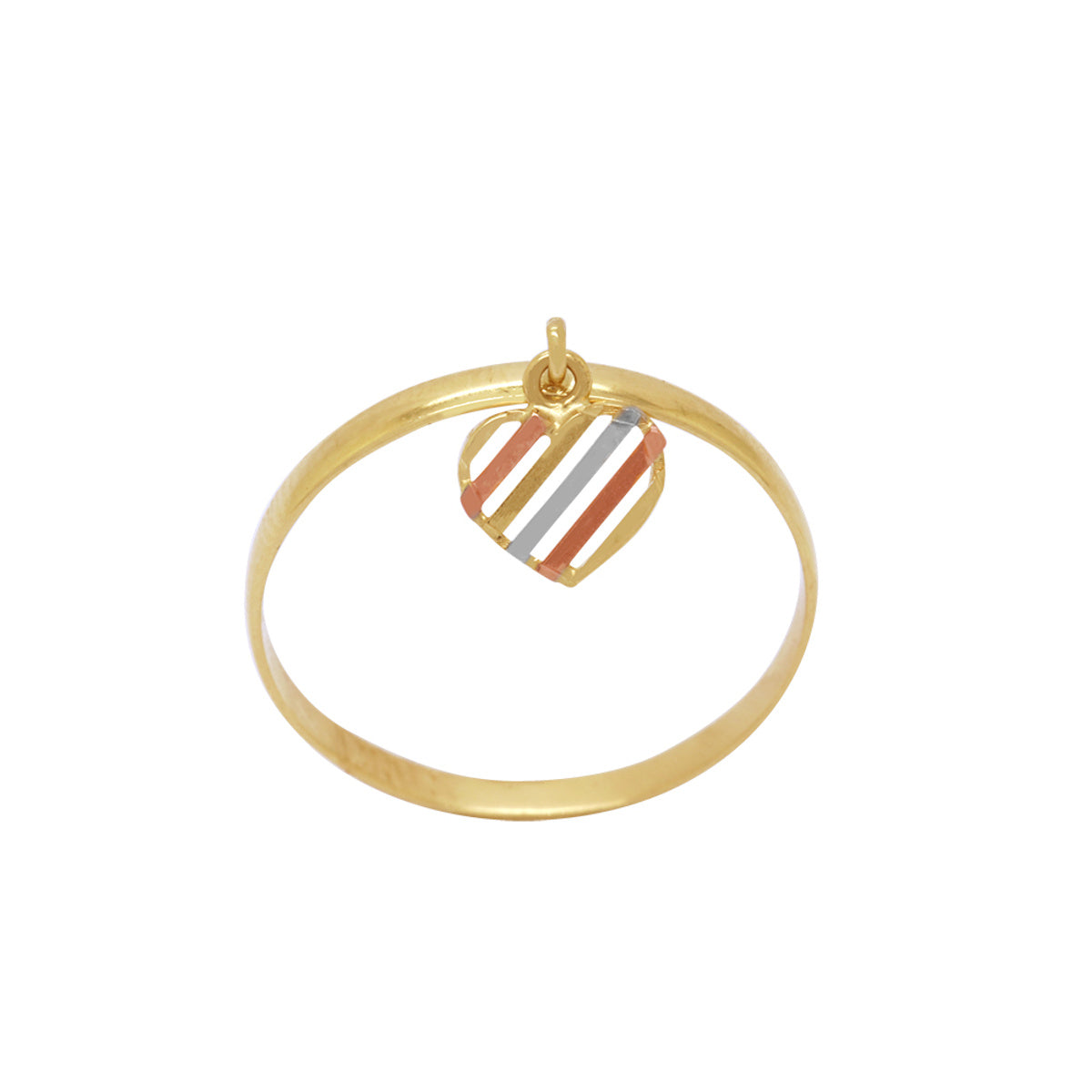 Anel Aro Simples Coração em Ouro 18K Tricolor