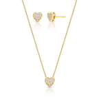 Conjunto de Brinco Folheado a Ouro e Colar com Pingente de Coração em Zircônias