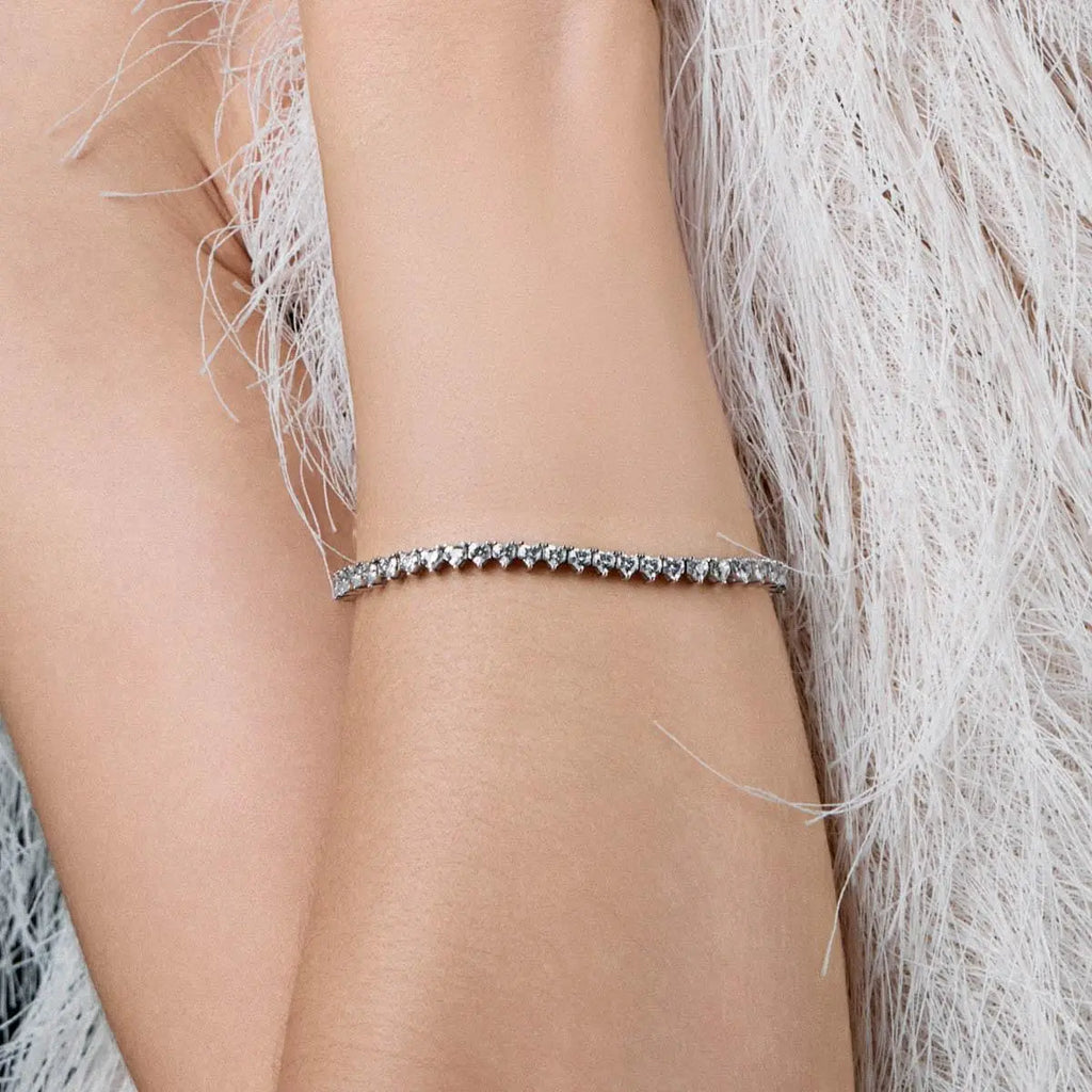 Pulseira Riviera de Prata 925 com Cristais de Coração