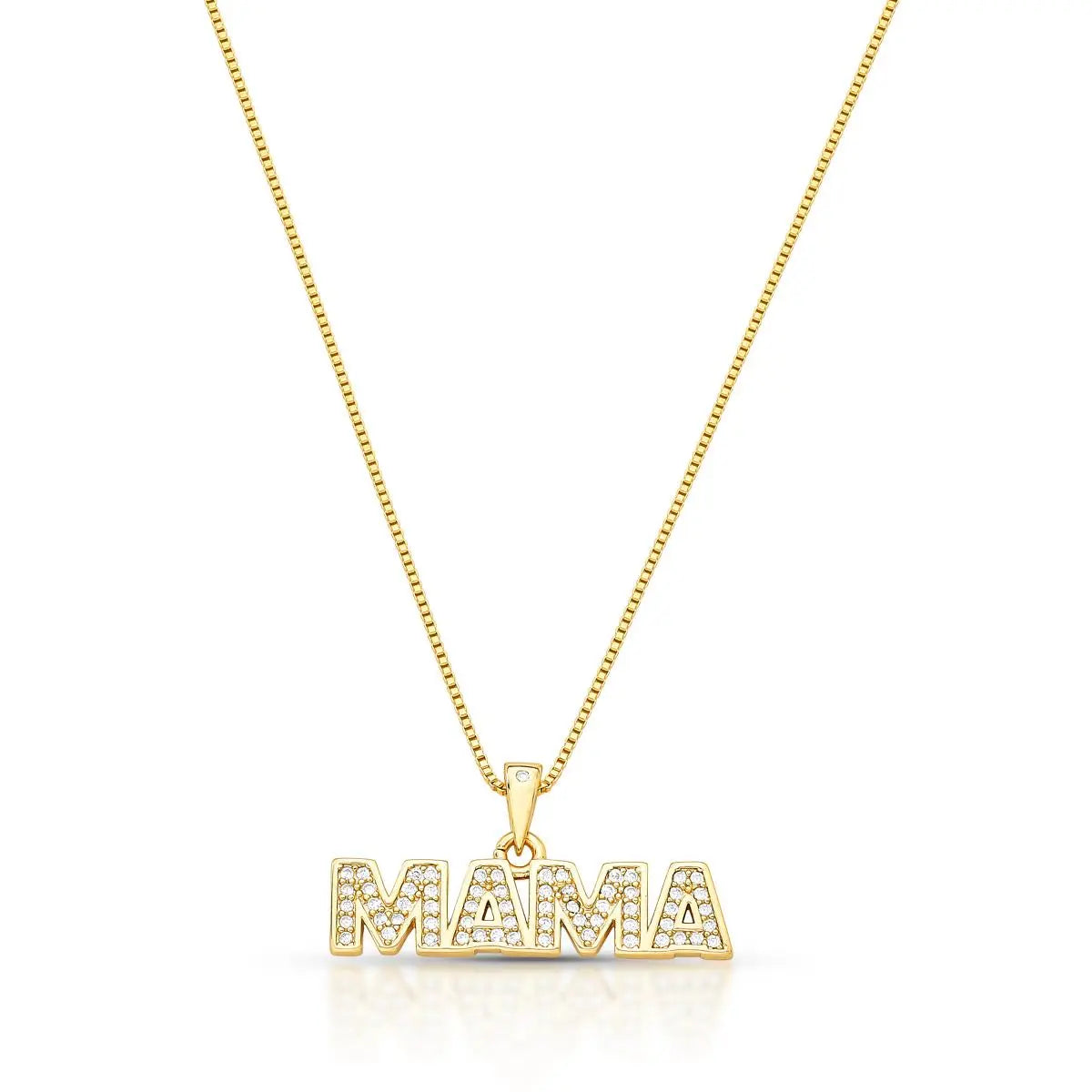 Colar Folheado a Ouro com Pingente Escrito "mama" em Zircônias