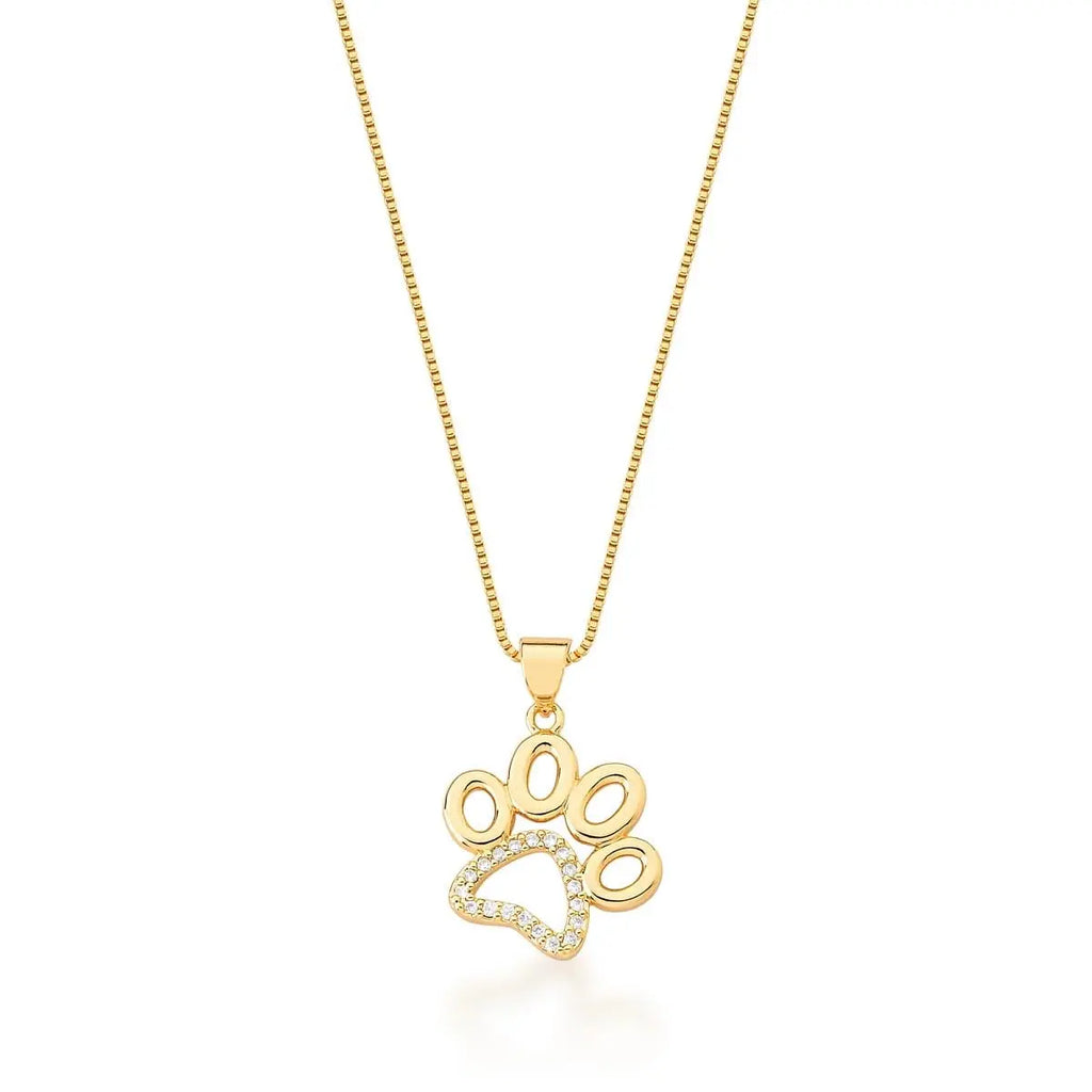 Conjunto Brinco e Corrente com Pingente Pata Banhado a Ouro