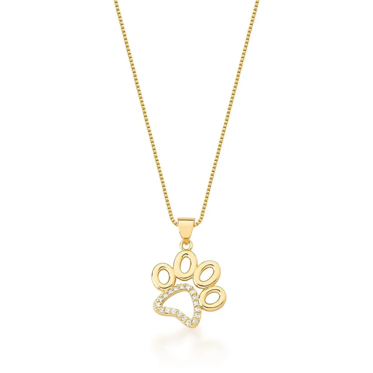 Conjunto Brinco e Corrente com Pingente Pata Banhado a Ouro