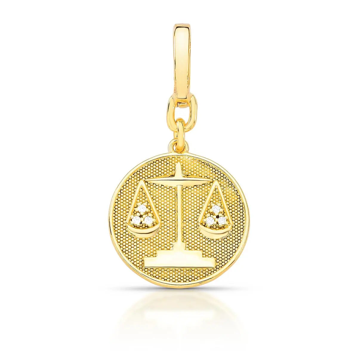 Pingente Folheado a Ouro Redondo Signo Libra Texturizado e com Zircônia