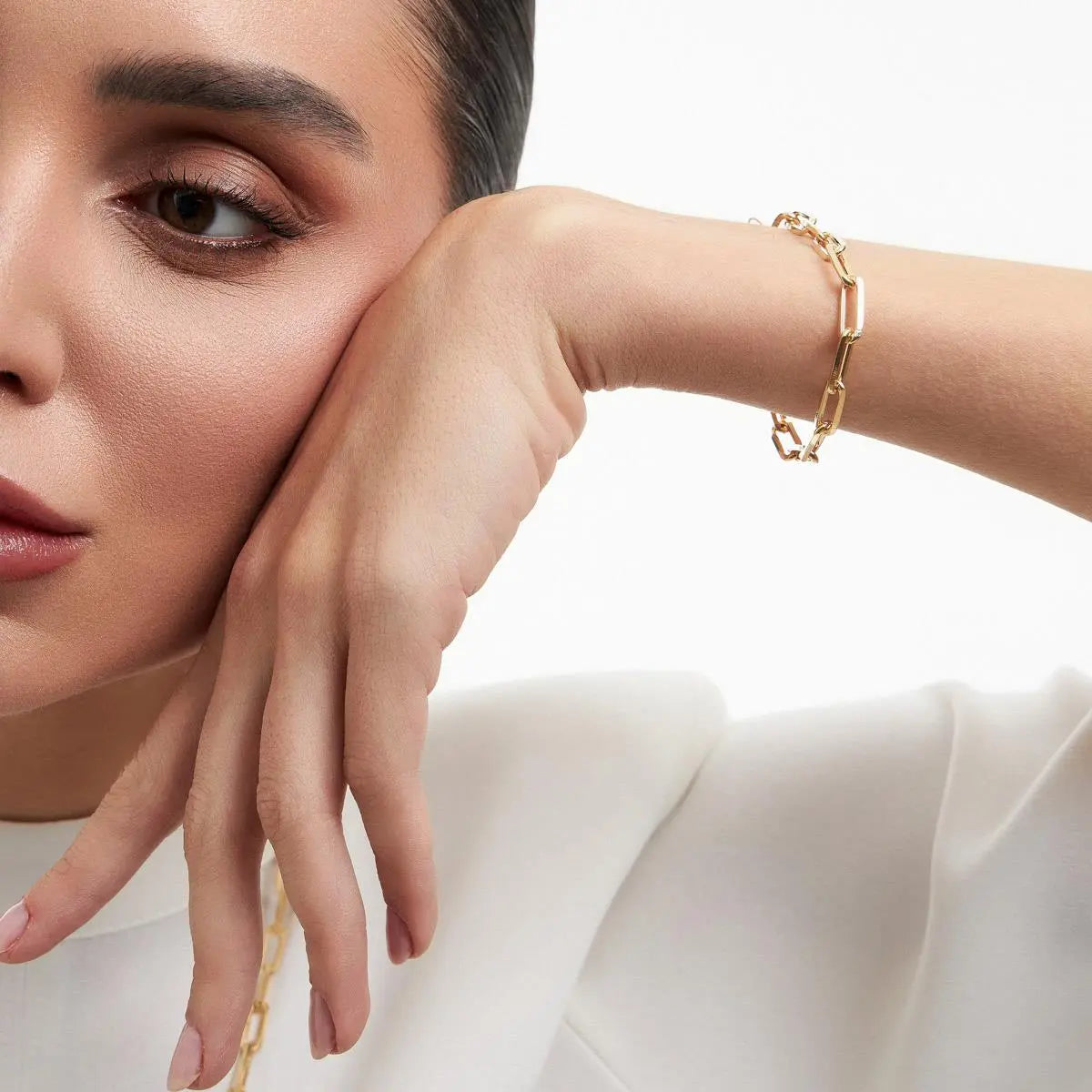 Pulseira Folheada a Ouro com Elos Lisos e Retangulares