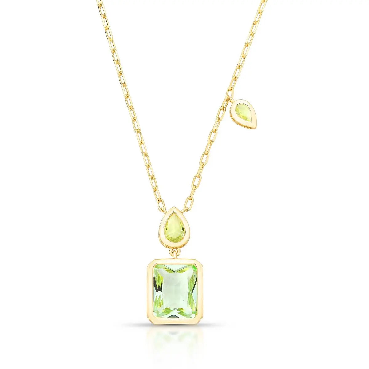 Colar Folheado a Ouro com Pingente Retangular e de Gota em Cristal