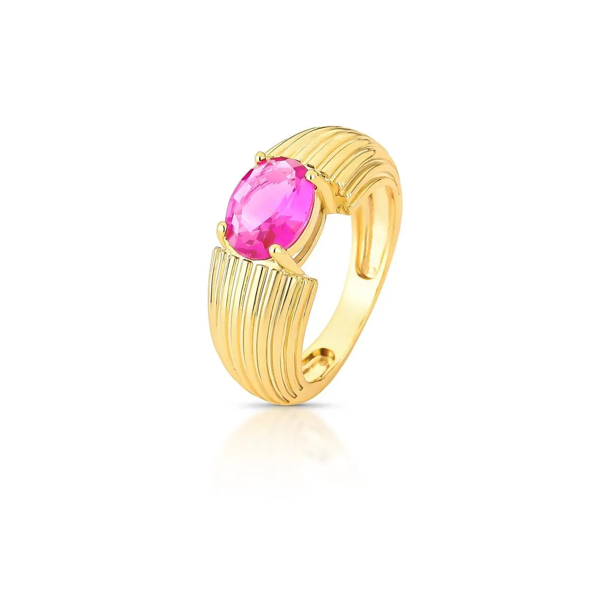 Anel Folheado a Ouro Texturizado com Cristal Oval