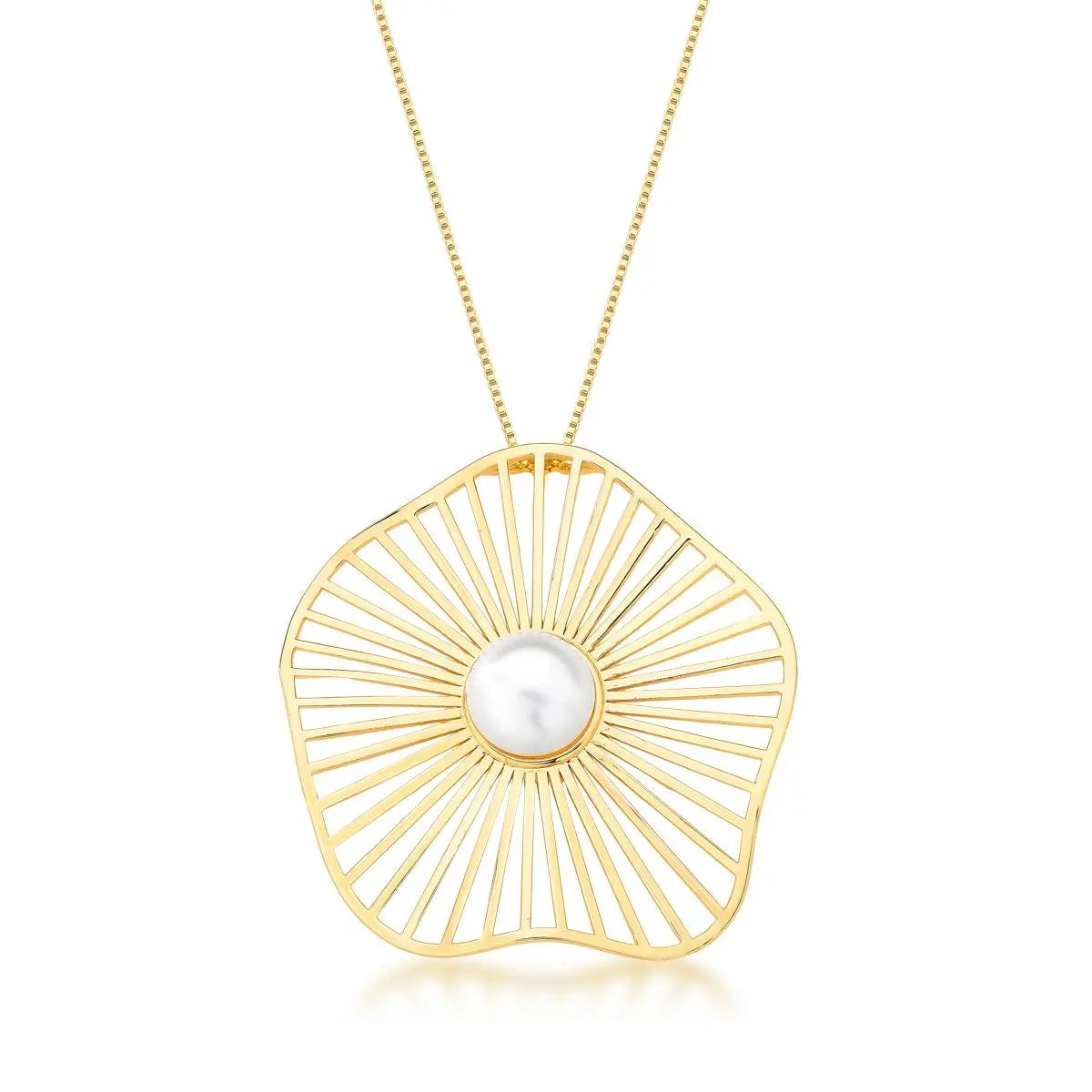Colar Folheado a Ouro com Pingente de Flor e Pérola Shell