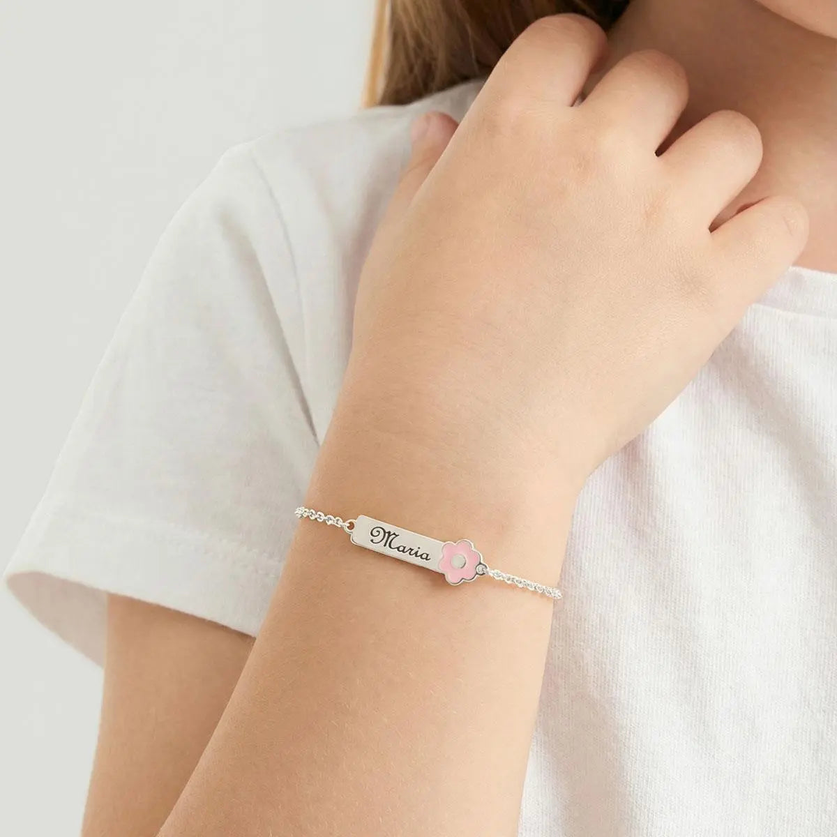 Pulseira de Prata 925 Flor Personalizada com Nome