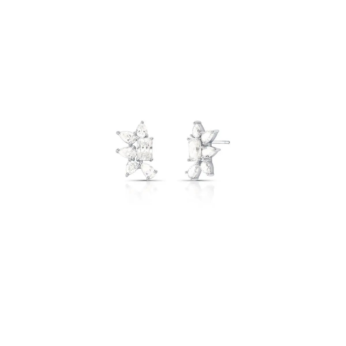 Brinco de Prata 925 de Flor com Pedras Moissanite 4x6mm