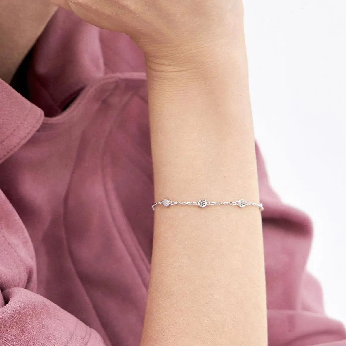 Pulseira de Prata 925 com Pingentes Redondos em Zircônias