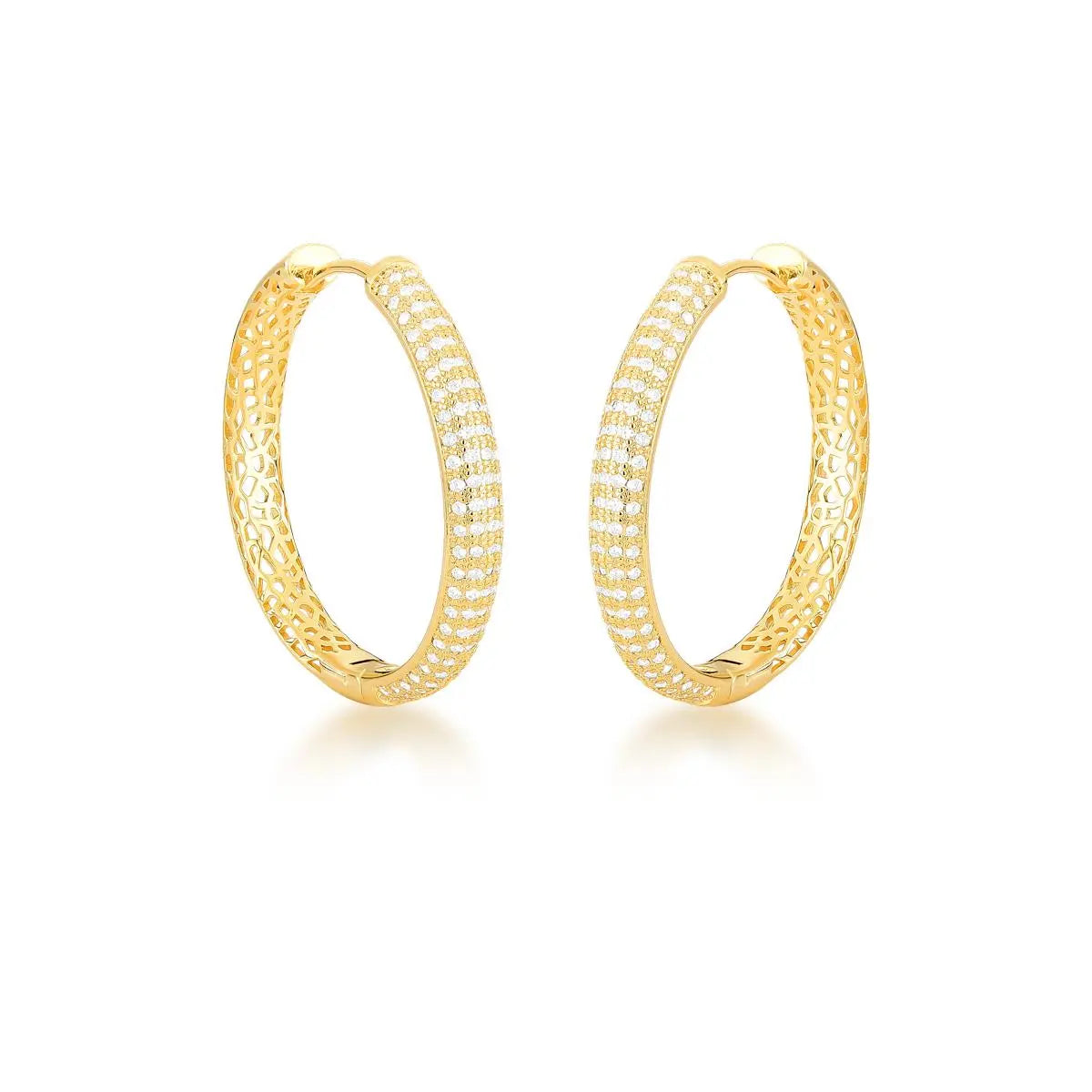 Argola Folheada a Ouro Cravejada de Zircônias