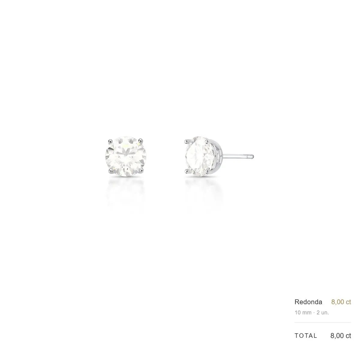Brinco de Prata 925 com Pedra Redonda Moissanite 10mm
