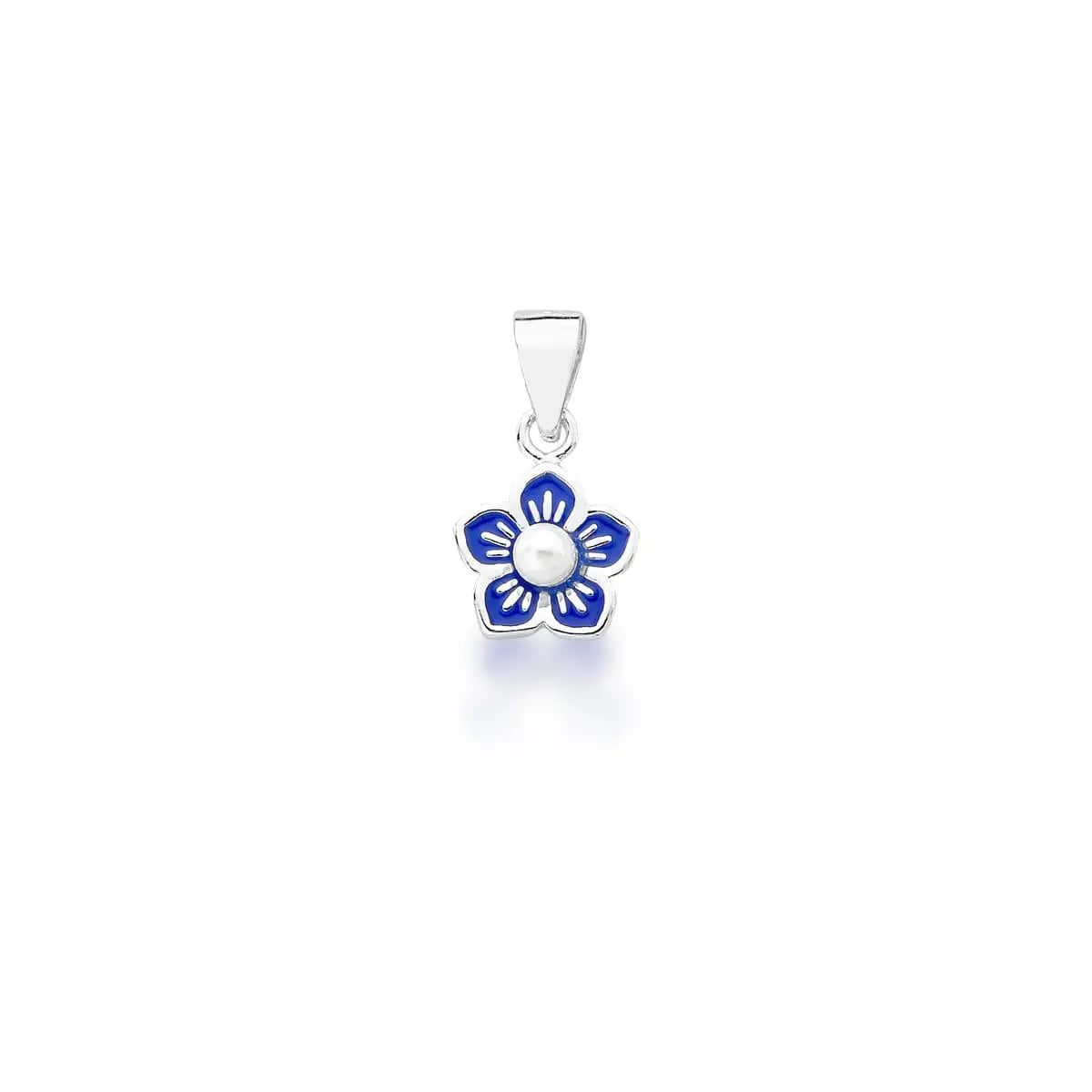 Pingente de Prata 925 Kids de Flor Esmaltado Azul e Pérola Shell