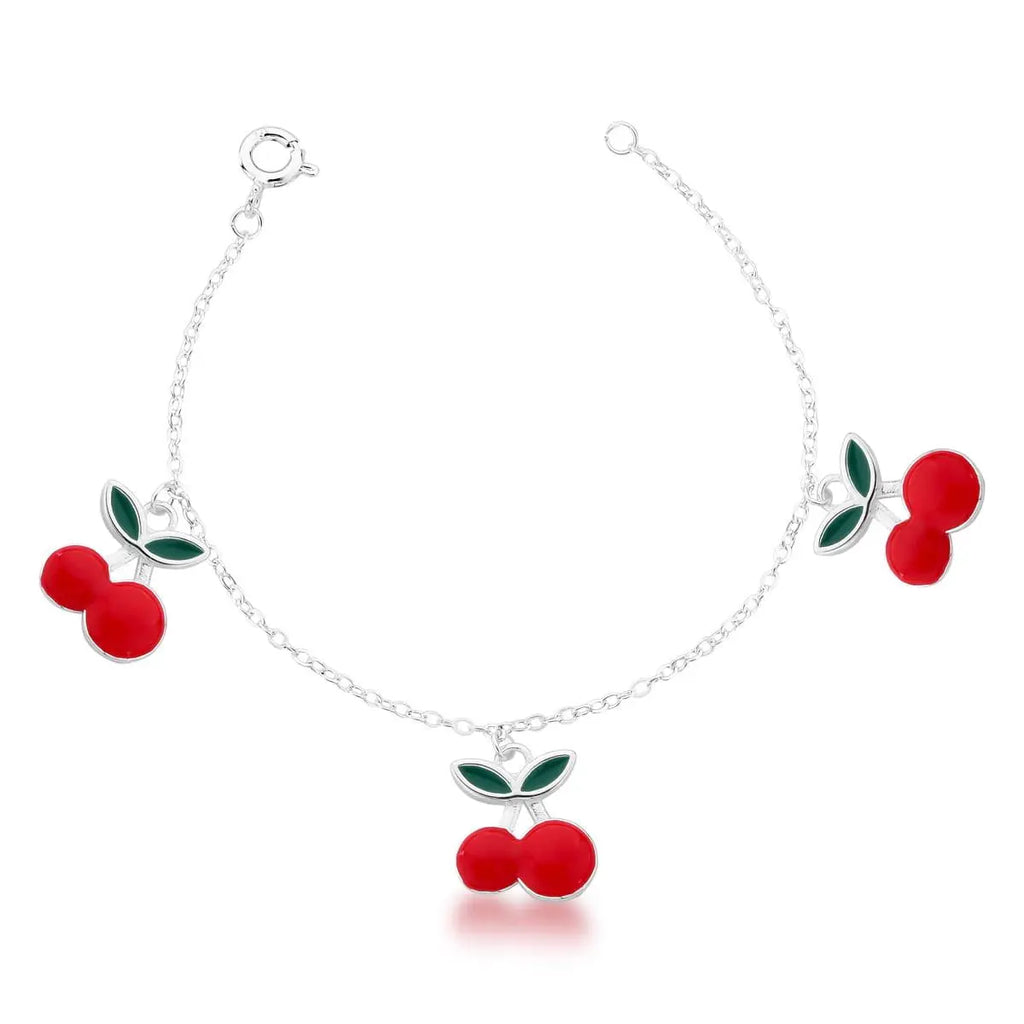 Pulseira de Prata 925 Kids com Pingente de Cereja Esmaltado
