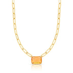 Colar Folheado a Ouro com Cristal Retangular