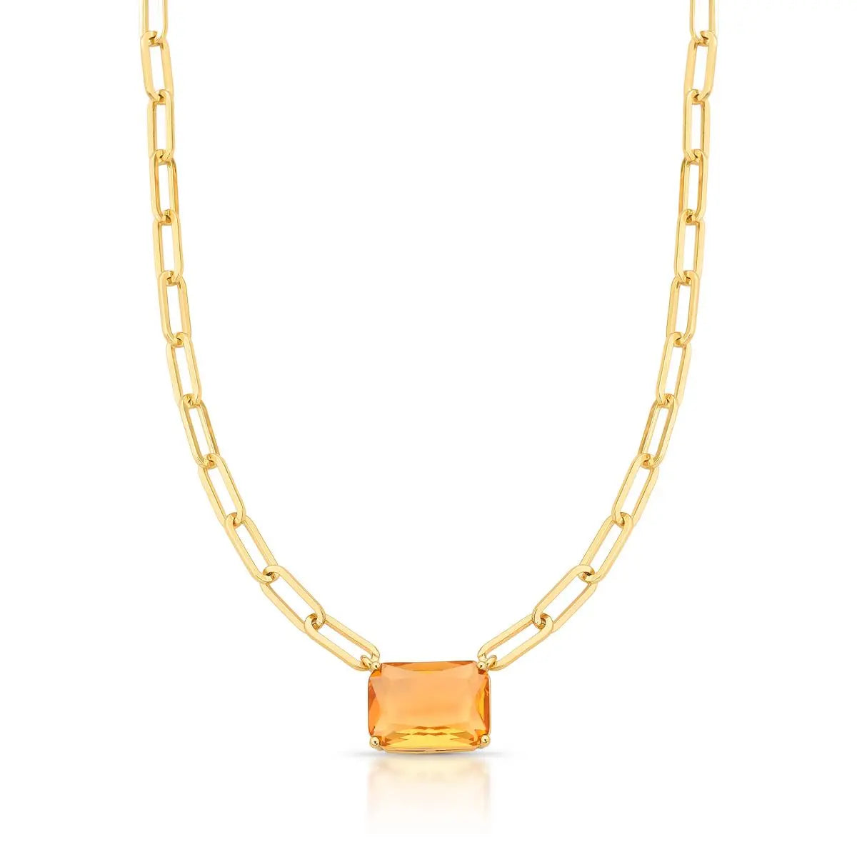 Colar Folheado a Ouro com Cristal Retangular