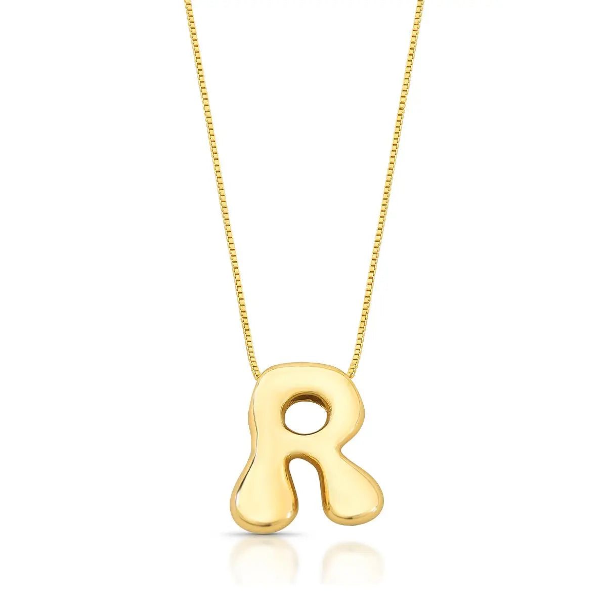 Colar Folheado a Ouro com Pingente de Letra "R" Abaulado