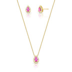 Conjunto Brinco e Colar com Pingente de Gota em Cristal