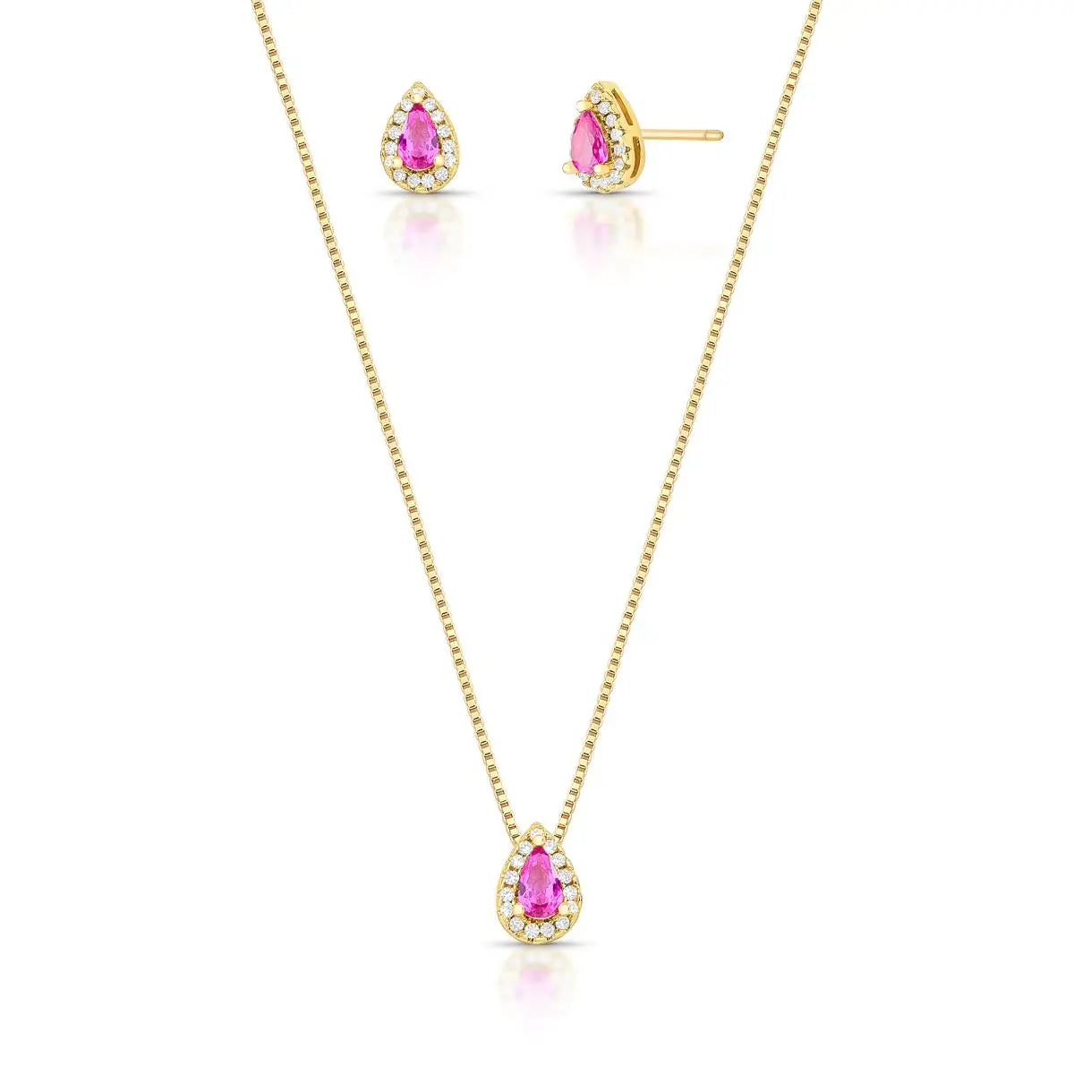 Conjunto Brinco e Colar com Pingente de Gota em Cristal