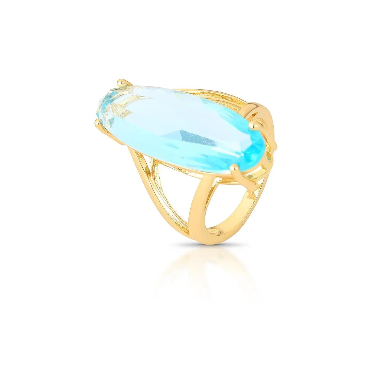 Anel Folheado a Ouro Vazado com Cristal Oval